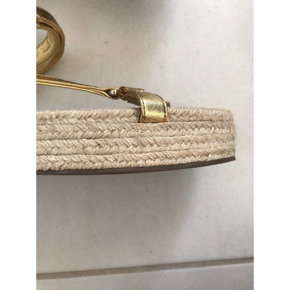 Schutz Sandalia Salto Baixo Jute Gold Metallic Platform Sandals - Picture 10 of 12